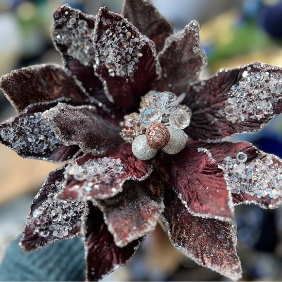 Elegant Copper Burgundy Glam Poinsettia Floral with Crystal Sequin Accents - Picture 5 of 6